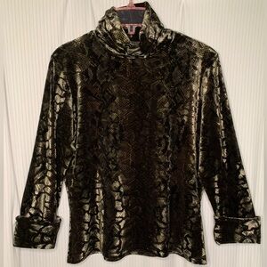 B.A.D Turtleneck Top 3/4 Sleeve w Cuff Velvet Burnout Python Print Shimmer Large